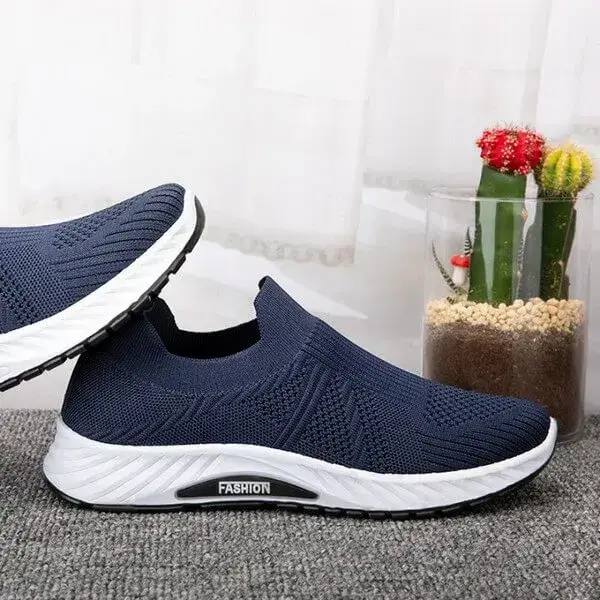 Mens Breathable Mesh Sneakers | Slip-On Low-Top Casual Shoes in Black, Blue, Grey