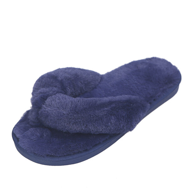 Blue Winter Soft Cozy Fashion Faux Fur Flip Flop Slippers for Women