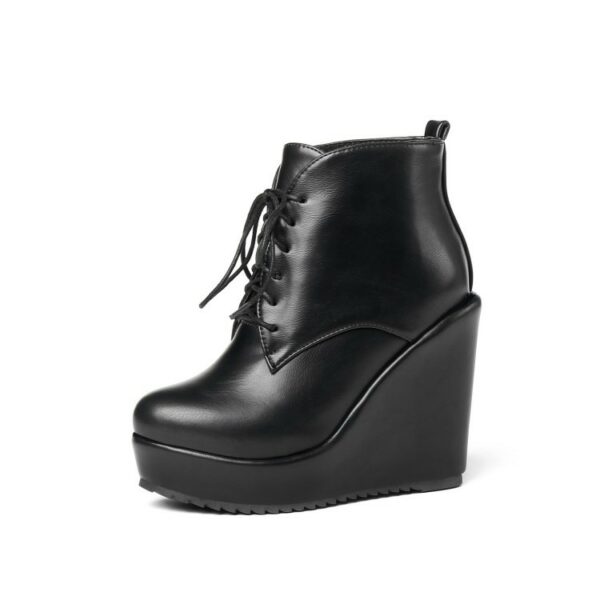 New Autumn And Winter Simple Lace-up Wedge Boots For Women