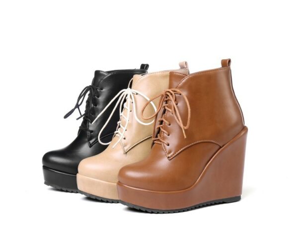 New Autumn And Winter Simple Lace-up Wedge Boots For Women