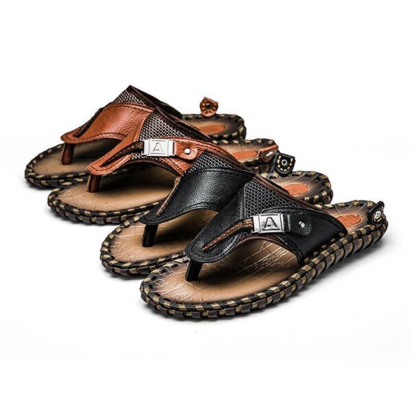 Genuine Leather Flat Slipper Men's Casual Walking Beach Flip Flops Shoes