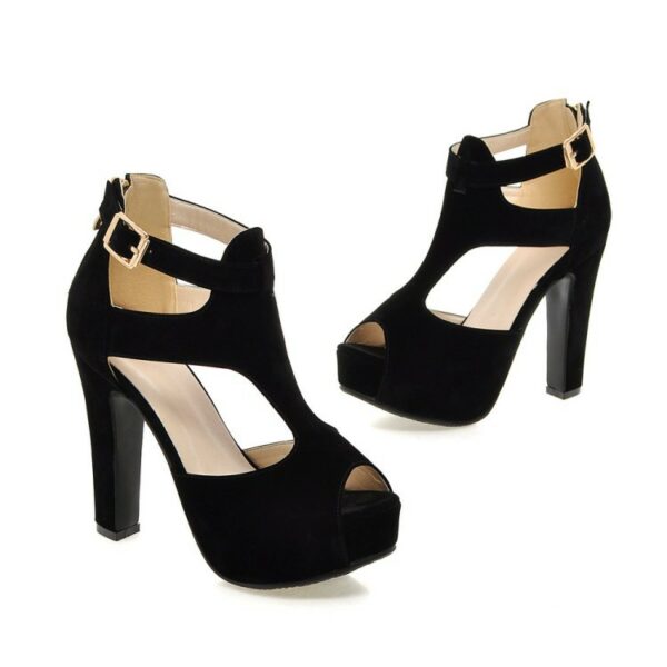 Woman Open Toe Pump High Heel Platform Hollow Zipper Ankle Buckle Strap Sandals