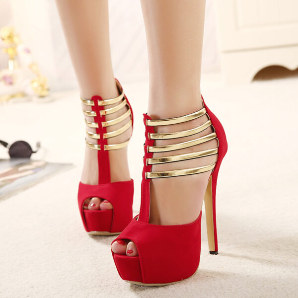 Platform Red Stilettos Peep-toe Stripe Sandals Super High Heels Shoes