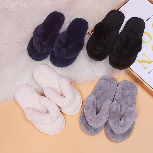 Grey Winter Soft Cozy Fashion Faux Fur Flip Flop Slippers for Women